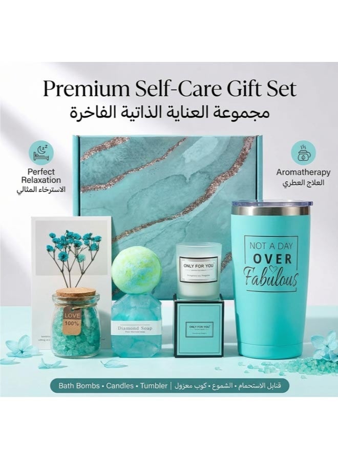 مجموعة هدايا ذاتية الرعاية الذاتية مع قنابل الحمام العطرية تهدئة الشموع والبلوبان المعزول مثالي للاسترخاء - Image 1